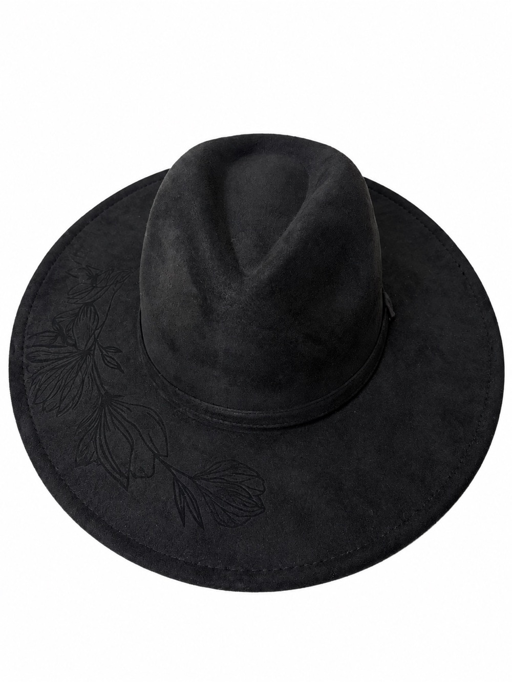 Black Suede Floral Embroidered Hat